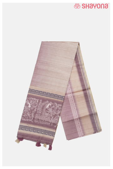 Light Rose Gold With Printed Cotton Saree