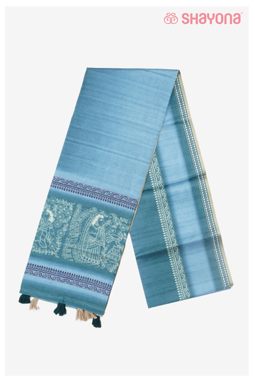 Pestal Sky Blue With Printed Premium Cotton Saree