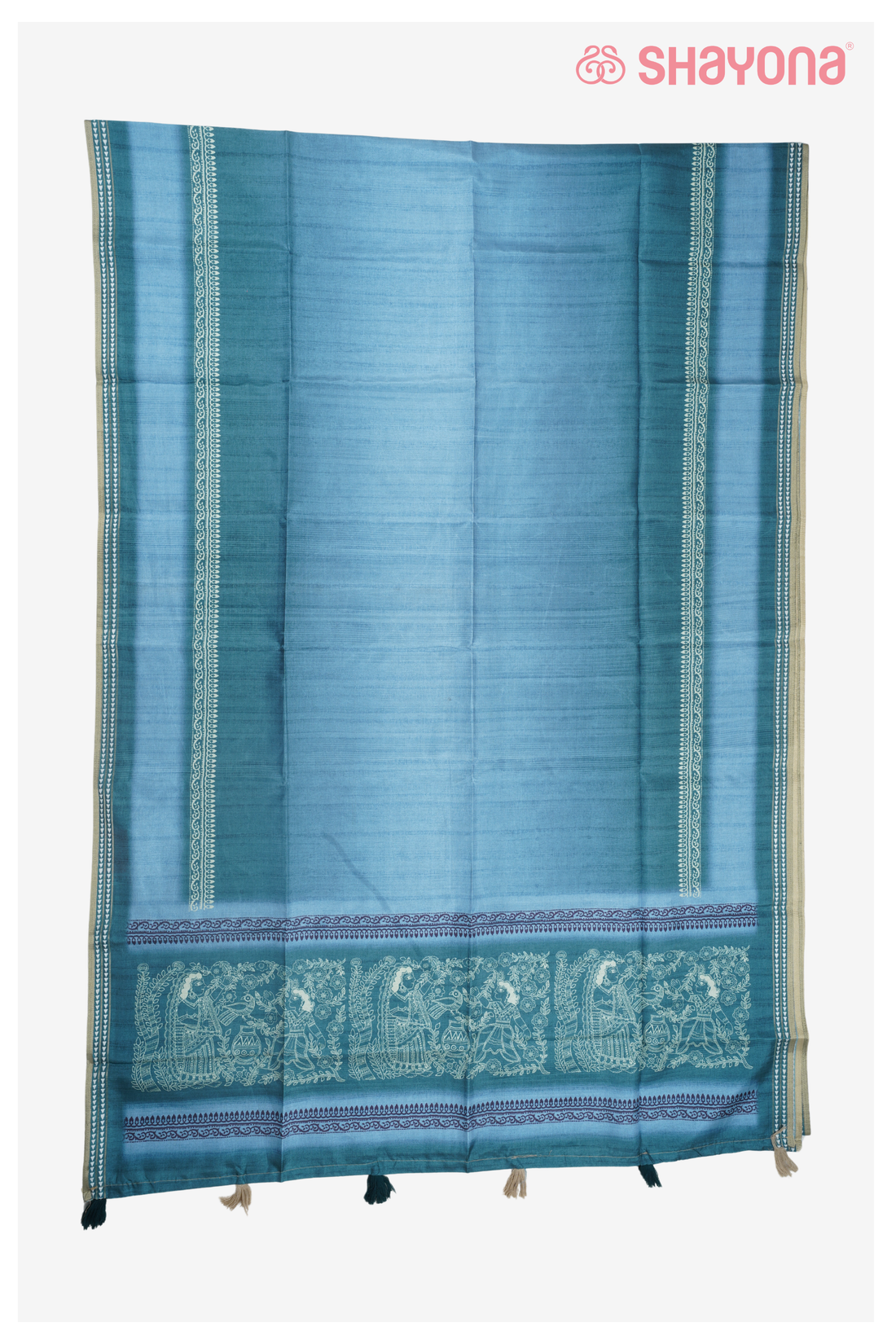 Pestal Sky Blue With Printed Premium Cotton Saree