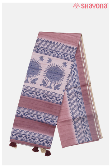 Dark Rose Gold Printed Cotton Saree