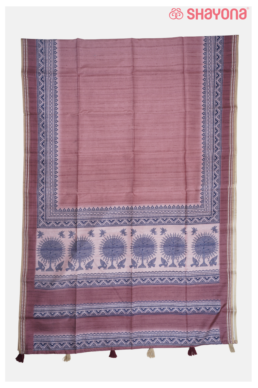 Dark Rose Gold Printed Cotton Saree
