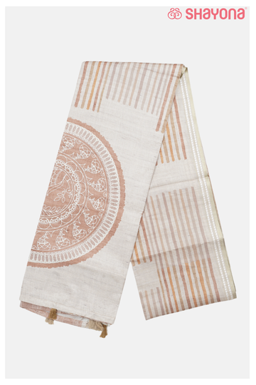 Ivory Printed Cotton Saree