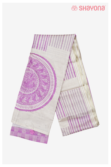 Linen & Onion Purple Cotton Printed Saree