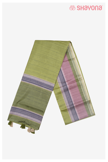 Light Olive Green Printed Cotton Saree