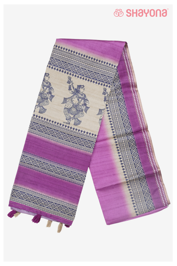 Purple Cotton With Printed Saree With Printed