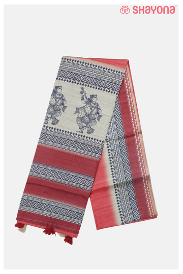Rust Premium  Cotton With Printed Saree With Printed
