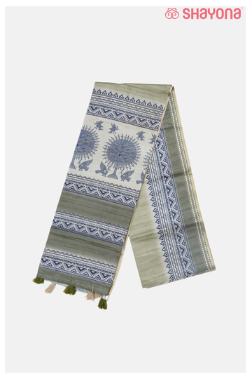 Sage Green Premium Cotton Printed Saree