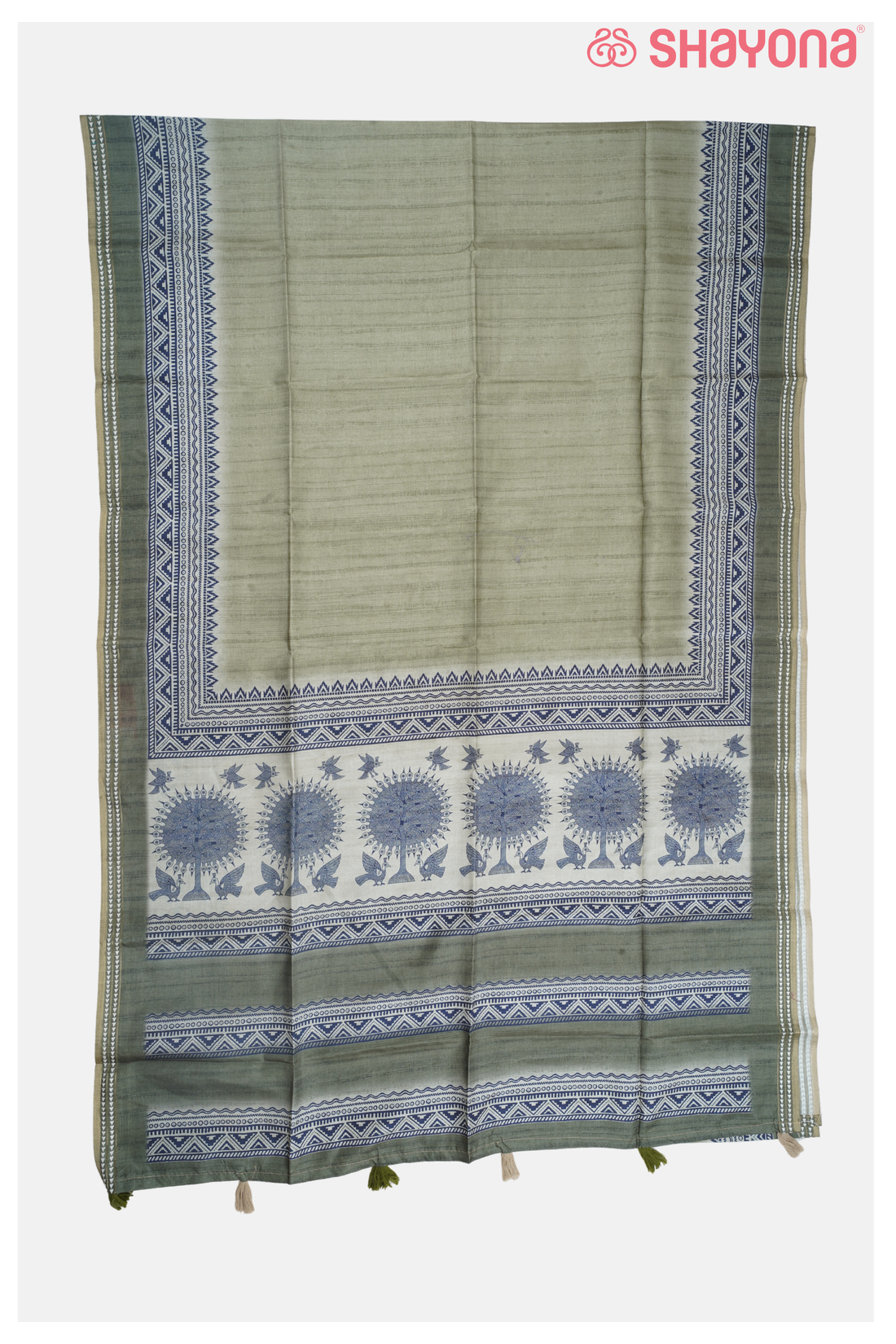 Sage Green Premium Cotton Printed Saree