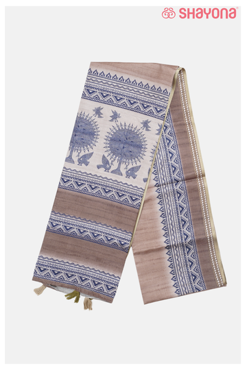 Taupe Cotton Printed Saree