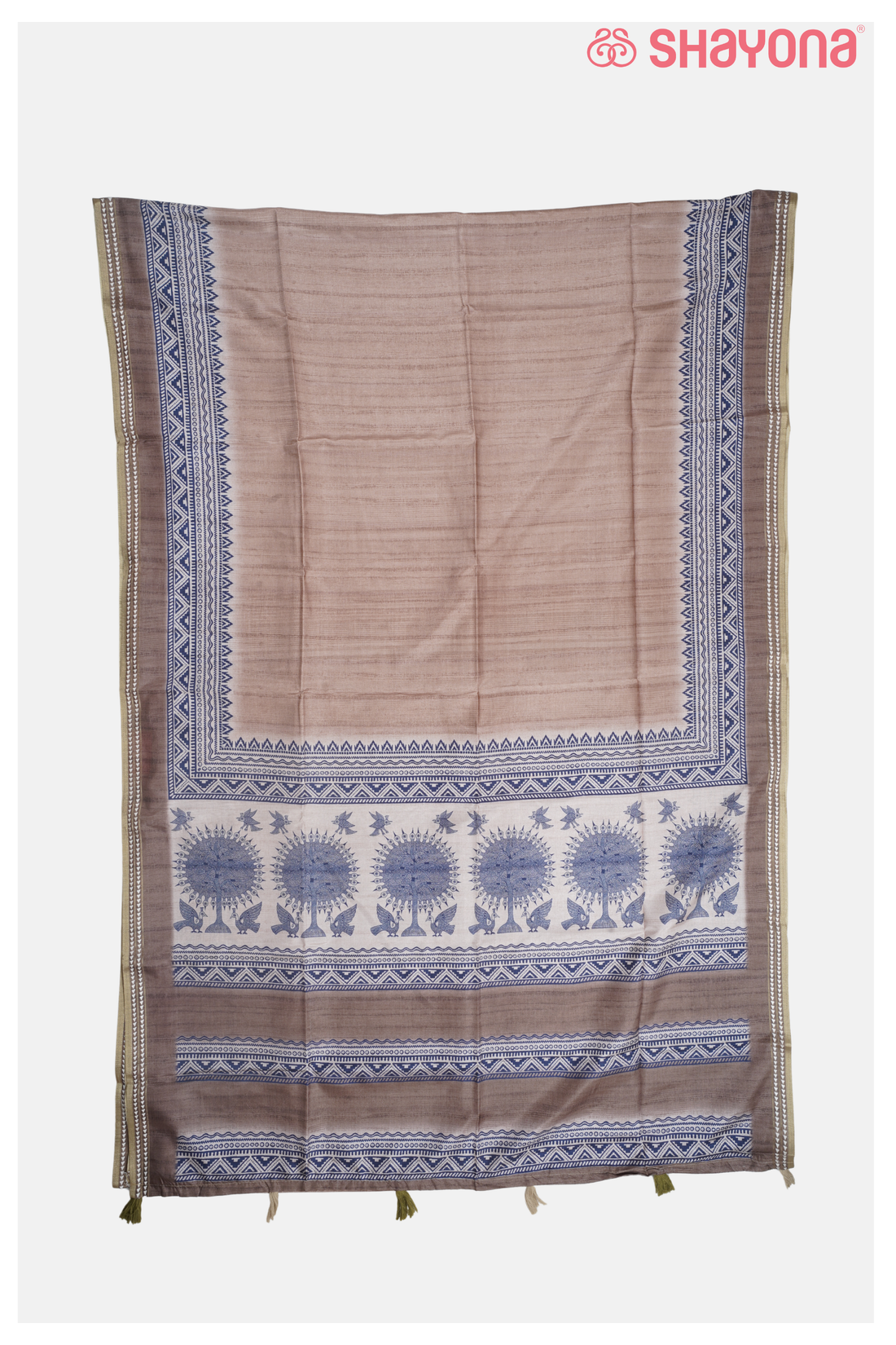 Taupe Cotton Printed Saree