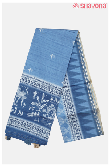 Blue Premium Cotton Printed Saree