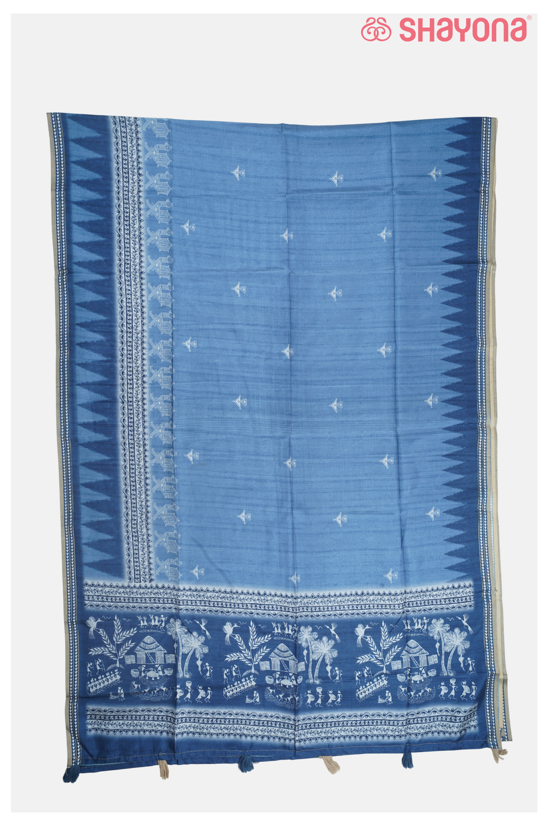 Blue Premium Cotton Printed Saree
