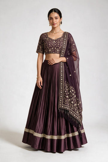 Wine Embroidered Chaniya Choli