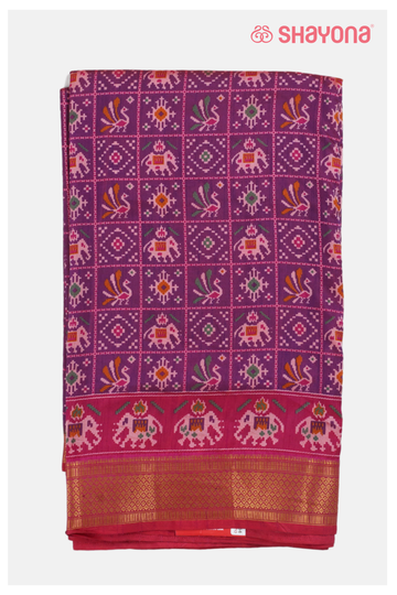 Royal Purple Printed Patola Cotton Saree With