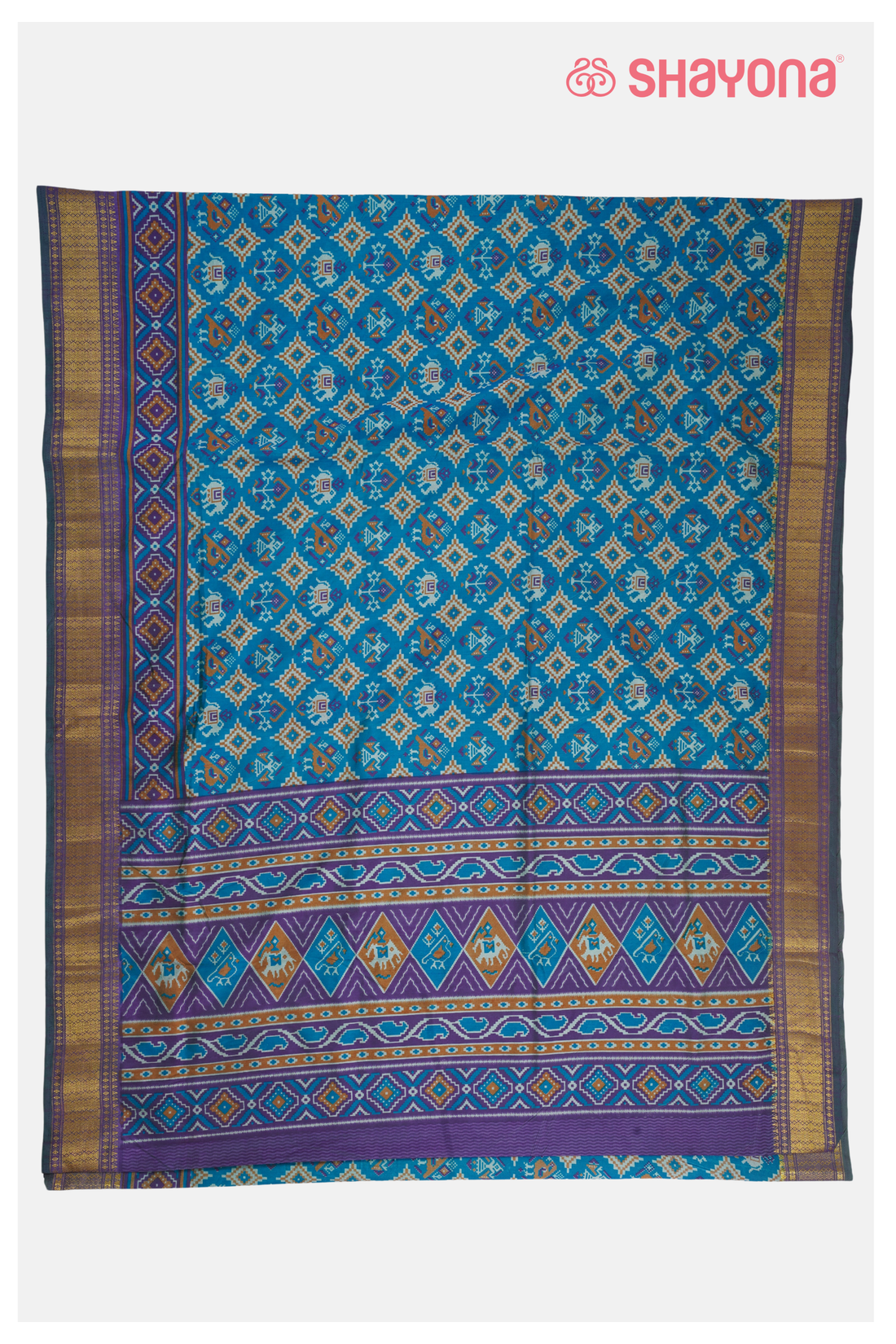 Trending Aqua Blue Printed Patola Cotton Saree