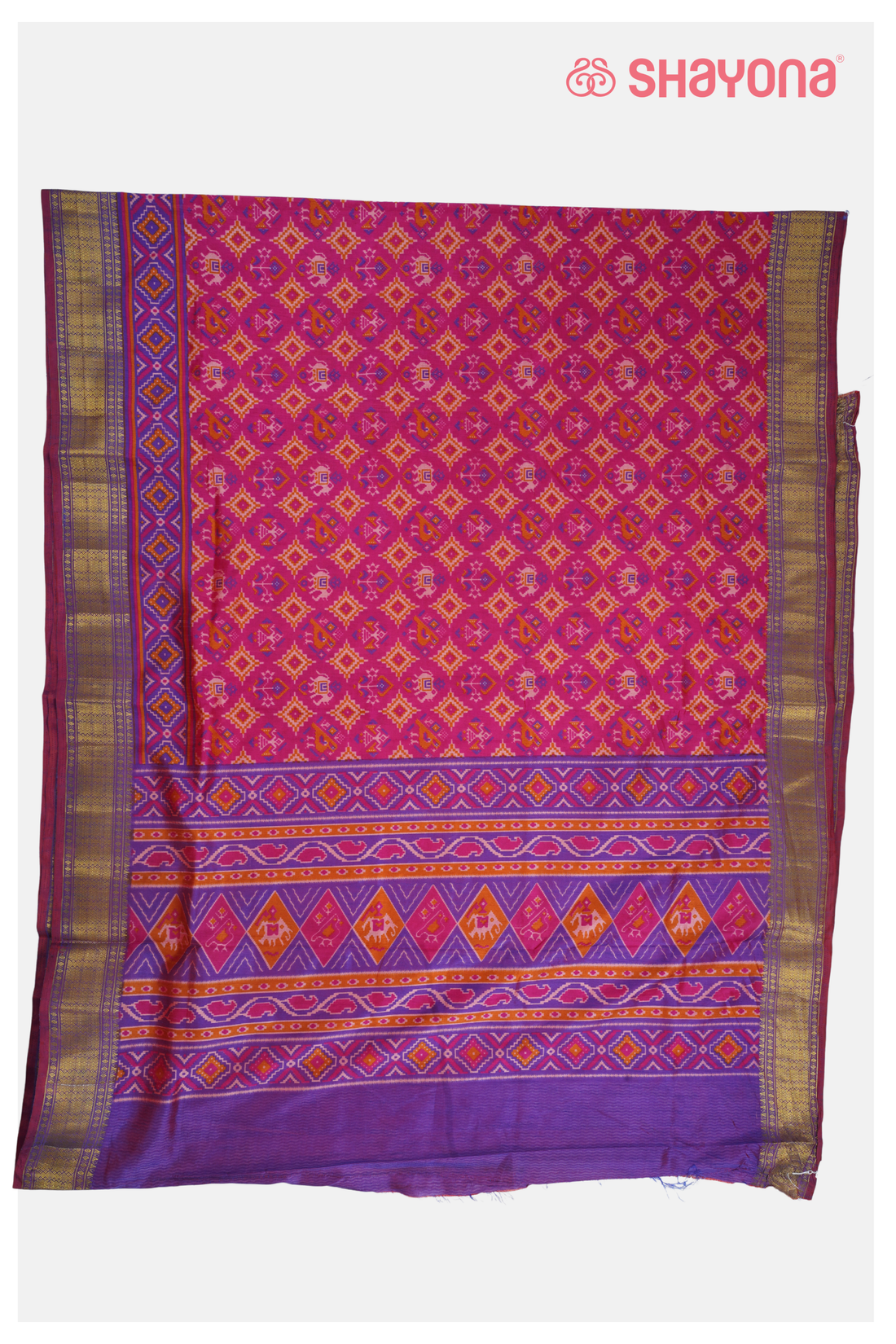 Royal Violet Red Printed Patola Cotton Saree