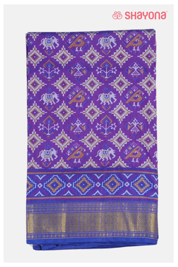Glossy Violet Printed Patola Cotton Saree