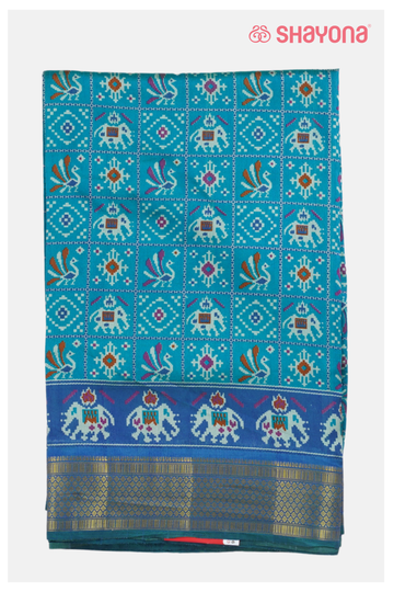 Trending Teal Printed Patola Cotton Saree
