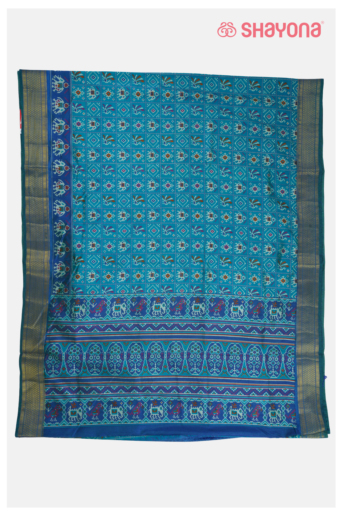 Trending Teal Printed Patola Cotton Saree