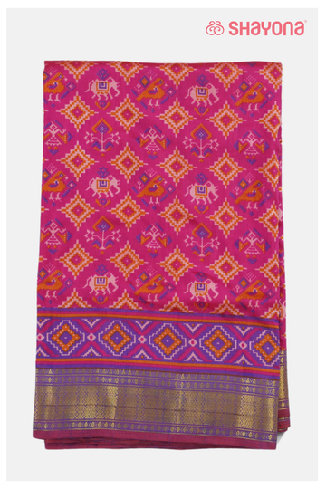 Glossy Violet Red Printed Patola Cotton Saree
