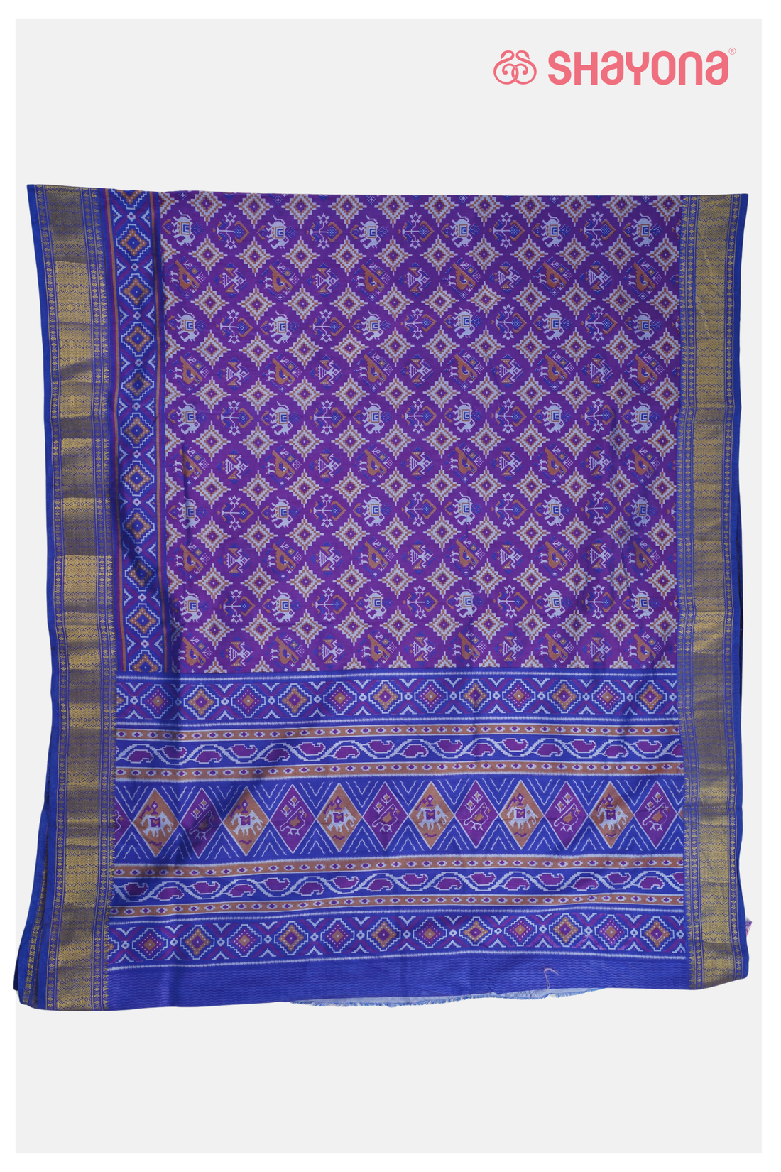 Glossy Purple Printed Patola Cotton Saree