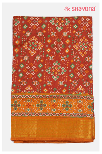 Glossy Rust Patola  Printed Cotton Saree