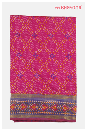 Glossy Violet Red Printed Patola Cotton Saree