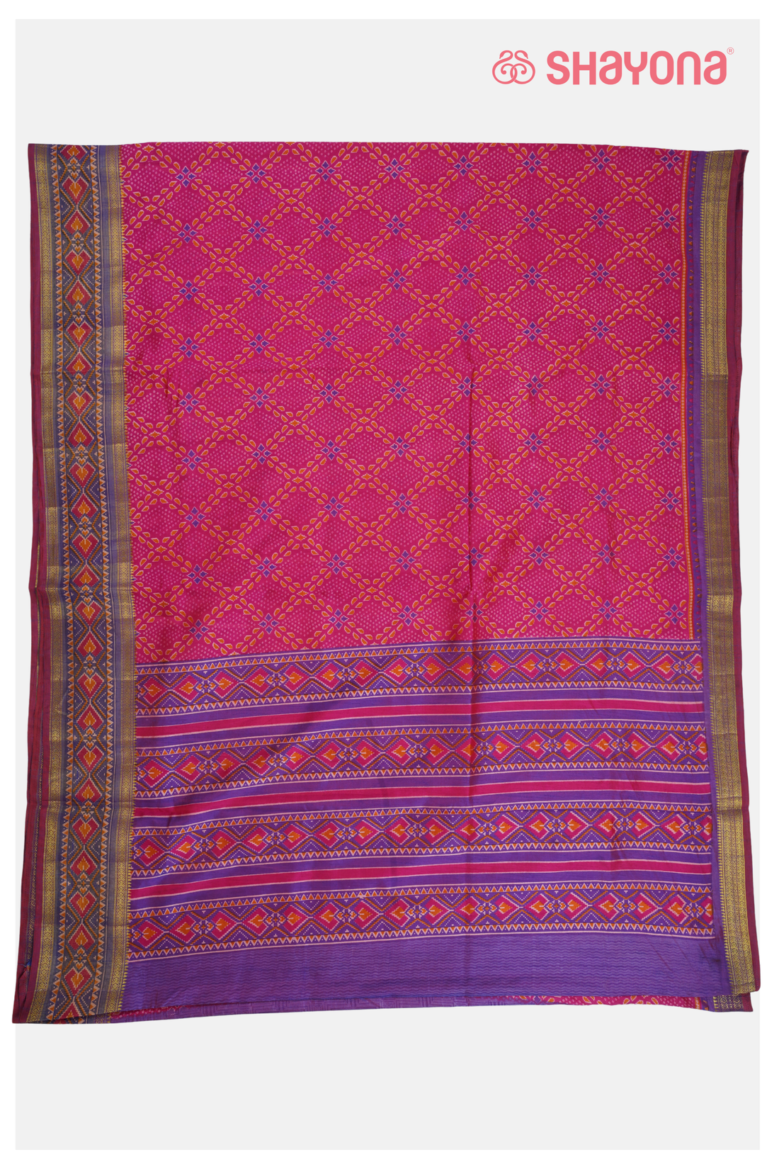Glossy Violet Red Printed Patola Cotton Saree
