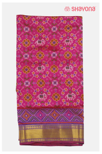 Glossy Violet Red Printed Patola Cotton Saree