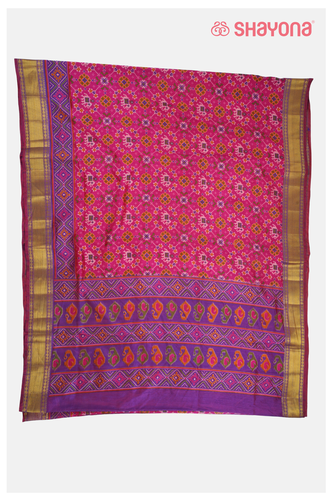 Glossy Violet Red Printed Patola Cotton Saree