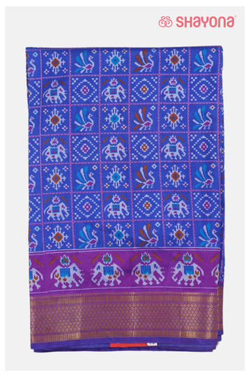 Royal Blue Printed Patola Cotton Saree