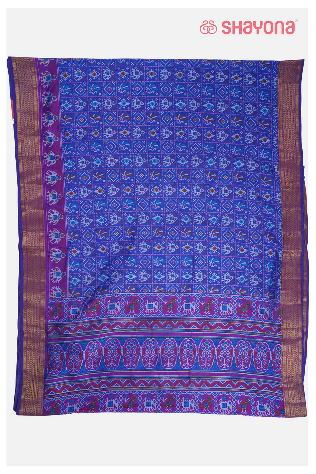 Royal Blue Printed Patola Cotton Saree