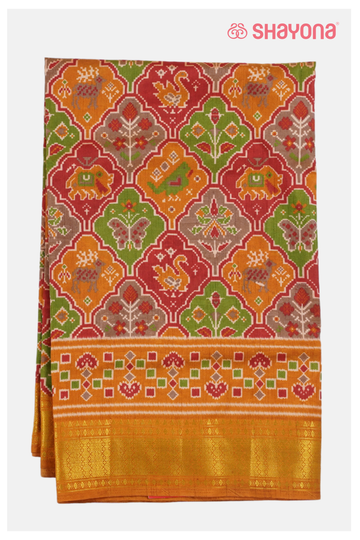 Glossy Mustard Printed Patola Cotton Saree