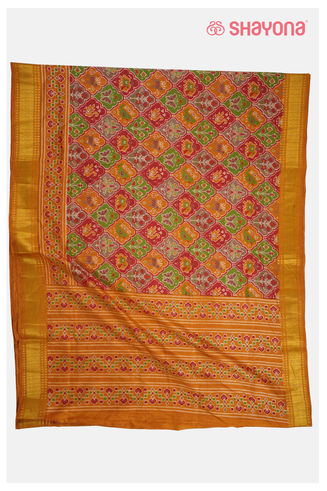 Glossy Mustard Printed Patola Cotton Saree