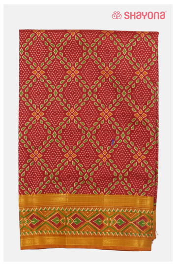 Glossy Rust  Red Printed Patola Cotton Saree