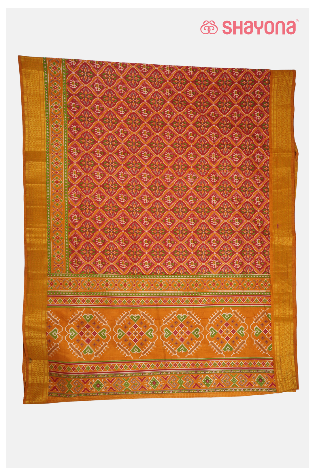 Designer Rust Red Printed Patola Cotton Saree With