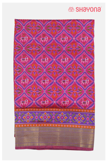 Magenta Printed Patola Cotton Saree