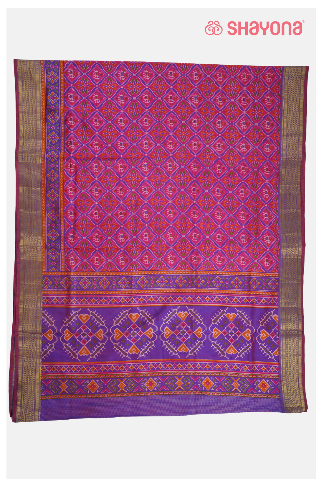 Magenta Printed Patola Cotton Saree