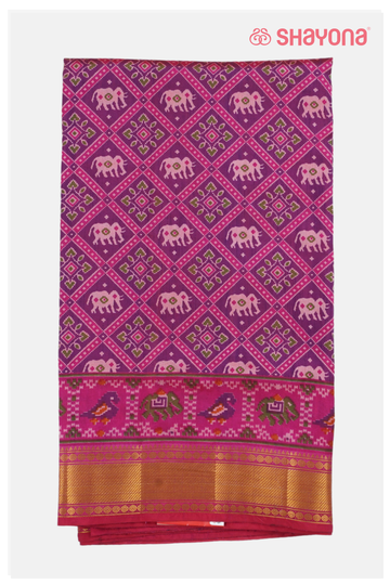 Glossy Magenta Printed Patola Cotton Saree