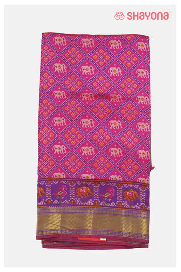 Traditional  Rani Pink Printed Patola Cotton Saree