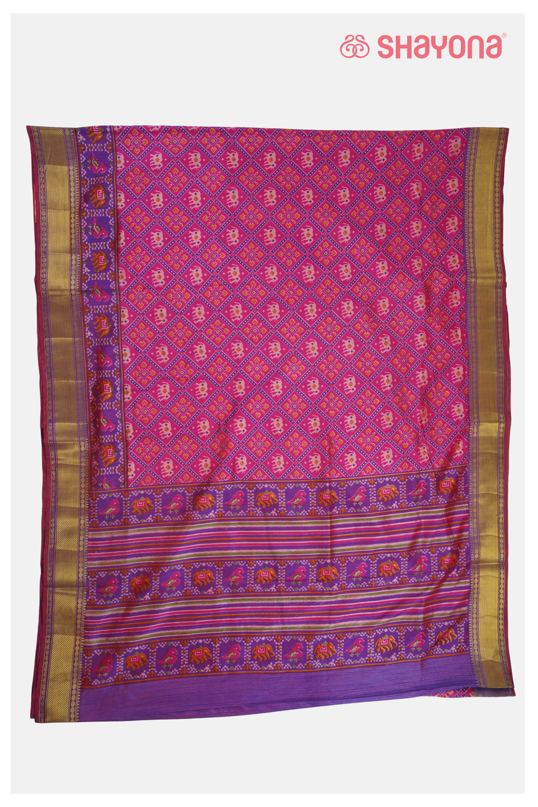 Traditional  Rani Pink Printed Patola Cotton Saree
