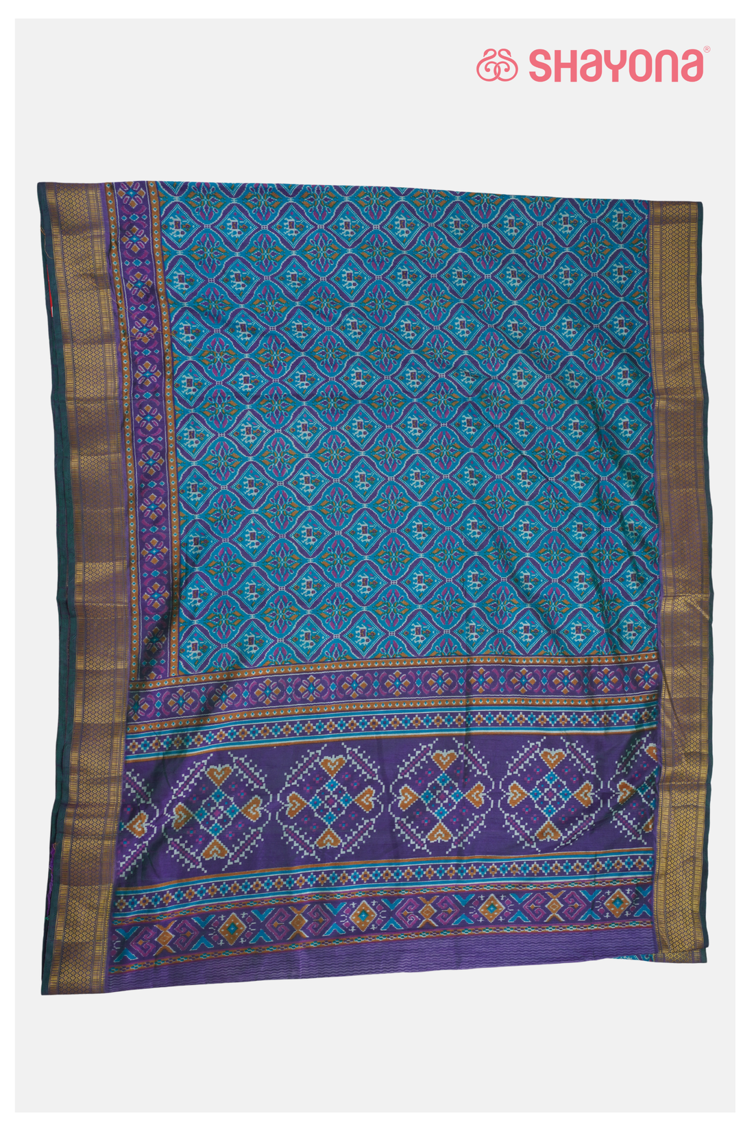 Trending Teal Blue Printed Patola Cotton Saree
