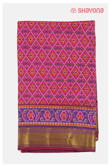 Glossy Rani Pink Printed Patola Cotton Saree