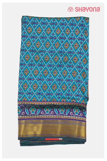 Royal Turquoise Blue Printed Patola Cotton Saree