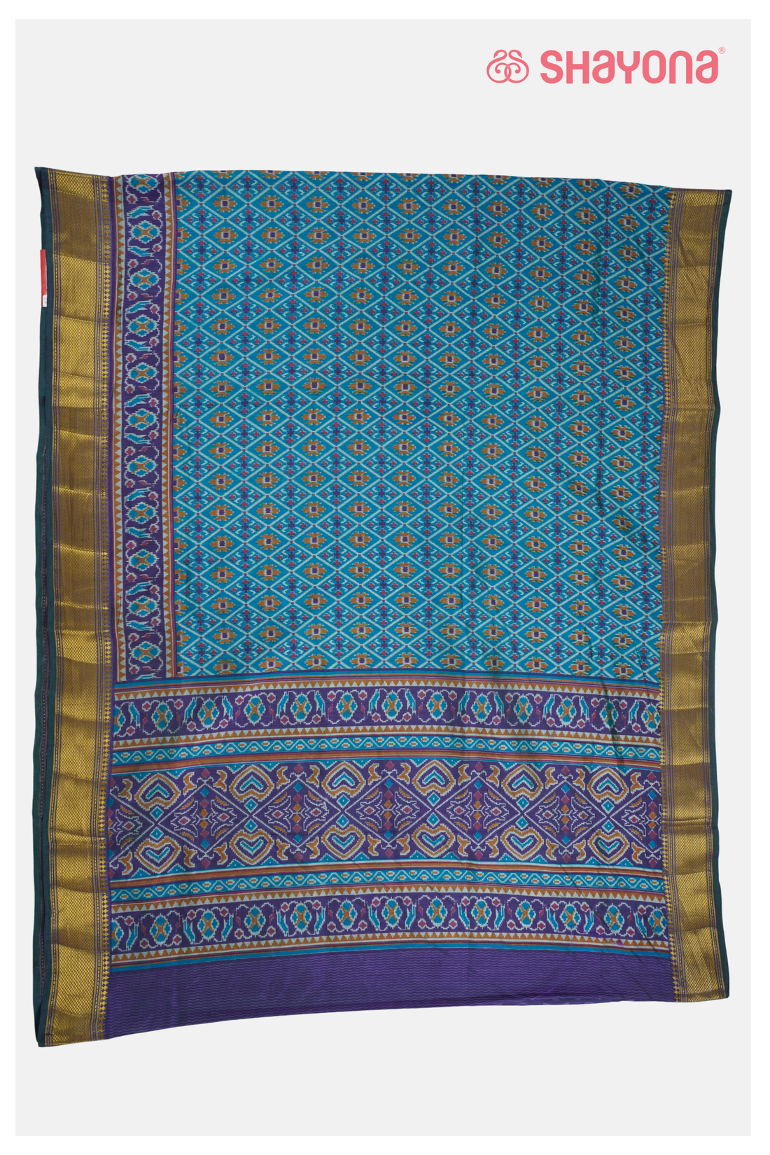 Royal Turquoise Blue Printed Patola Cotton Saree