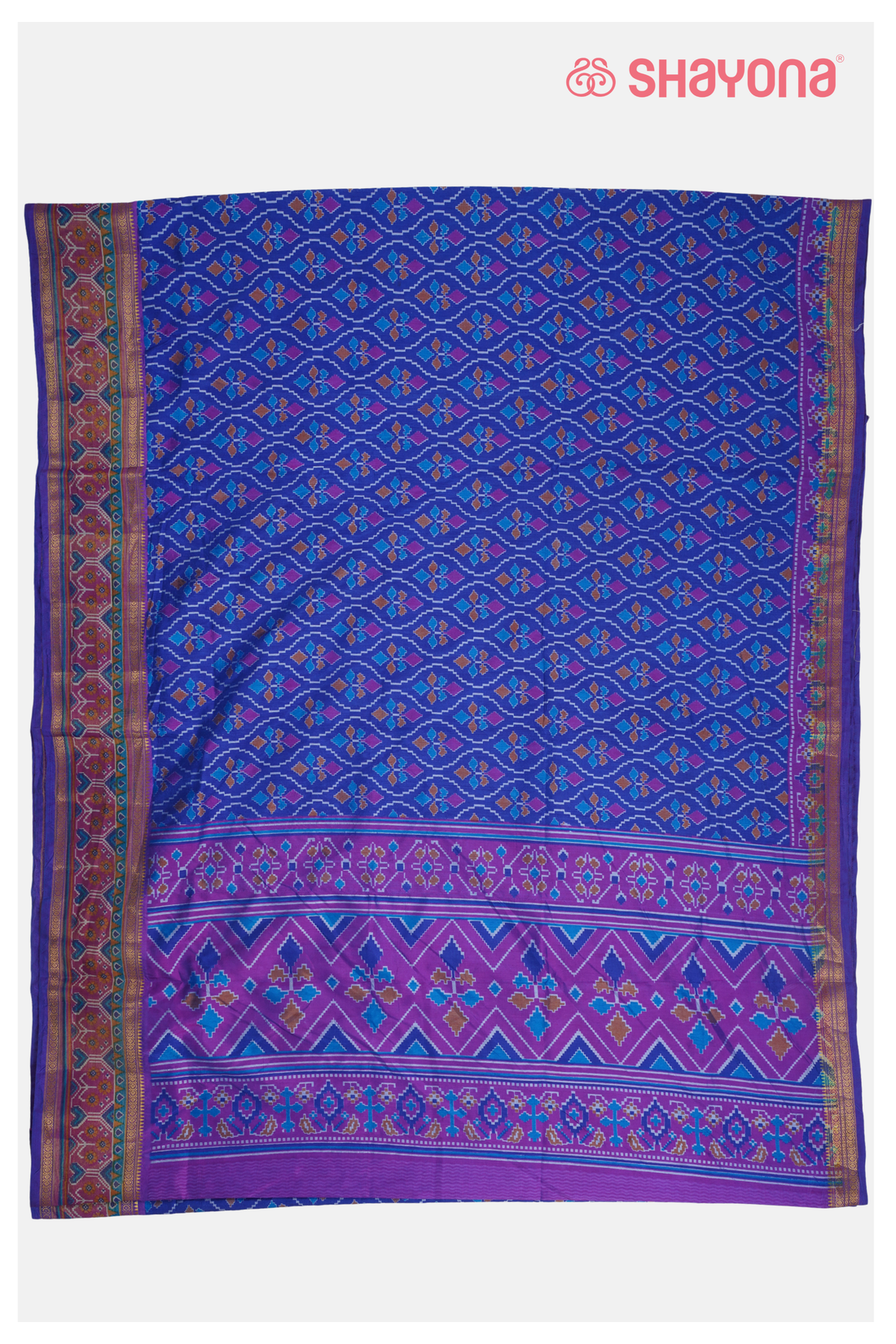 Royal Blue Printed Patola Cotton Saree