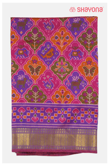 Violet Red Printed Patola Cotton Saree