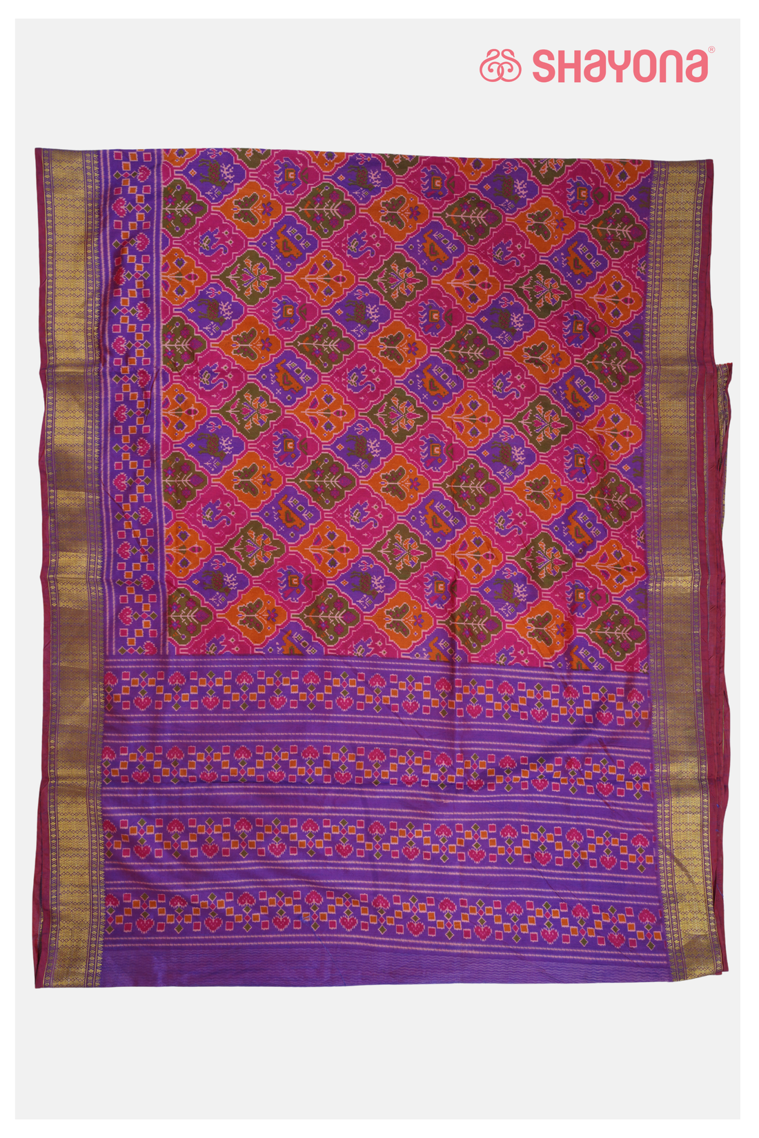 Violet Red Printed Patola Cotton Saree