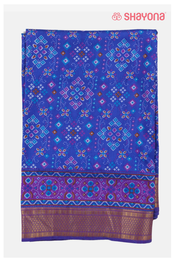 Royal Blue Printed  Patola Cotton Saree