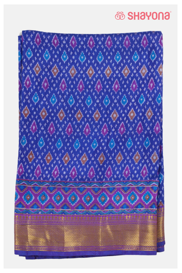 Royal Blue Printed Patola Cotton Saree